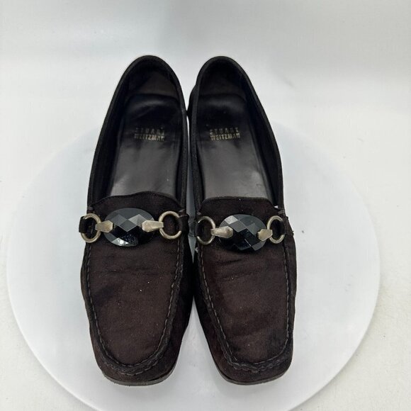 Stuart Weitzman Women Size 7B Dark Brown Suede Gancini Slip On Flat Loafer Shoes - Picture 3 of 15